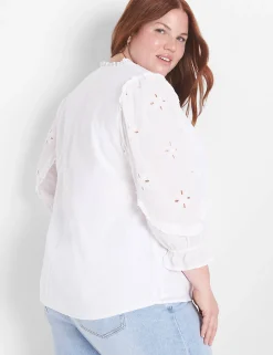 Shirts & Blouses^Lane Bryant Classic Split-Neck Eyelet Mix Top White