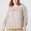 Shirts & Blouses^Lane Bryant Classic Squared V-Neck Shirred-Sleeve Top Ditsy Vine