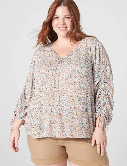 Shirts & Blouses^Lane Bryant Classic Squared V-Neck Shirred-Sleeve Top Ditsy Vine