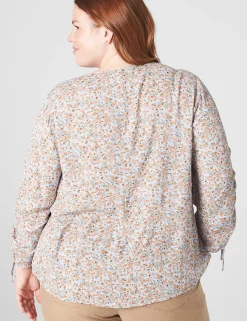 Shirts & Blouses^Lane Bryant Classic Squared V-Neck Shirred-Sleeve Top Ditsy Vine
