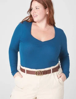 Knit Tops^Lane Bryant Classic Sweetheart-Neck Ribbed Tee Legion Blue