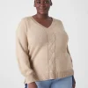 Sweaters^Lane Bryant Classic Tunic Pullover Cable Knit Sweater Tan