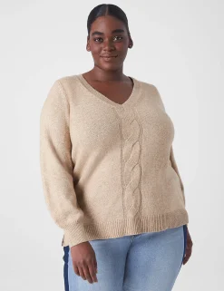 Sweaters^Lane Bryant Classic Tunic Pullover Cable Knit Sweater Tan