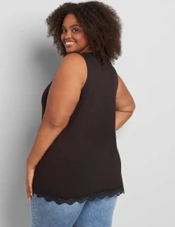 Knit Tops^Lane Bryant Classic V-Neck Lace-Trim Tank Black