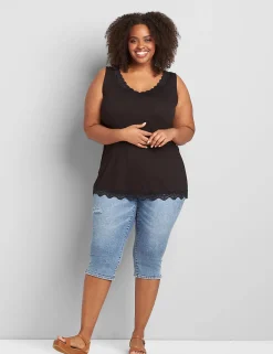 Knit Tops^Lane Bryant Classic V-Neck Lace-Trim Tank Black