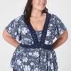 Shirts & Blouses^Lane Bryant Classic V-Neck Trimmed Babydoll Top Blue Floral
