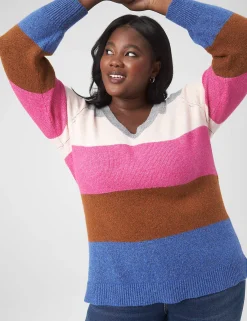 Sweaters^Lane Bryant Classic V-Neck Tunic Pullover Sweater Fall Stripe