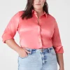 Shirts & Blouses^Lane Bryant Collar Button-Down Satin Shirt Sun Kissed Coral