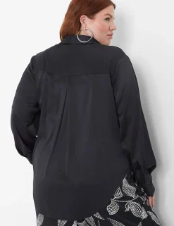 Shirts & Blouses^Lane Bryant Collar Button-Down Satin Shirt Black