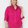 Shirts & Blouses^Lane Bryant Collared Button-Down Camp Shirt Fuchsia