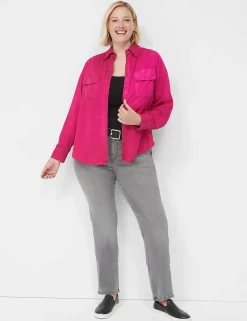 Shirts & Blouses^Lane Bryant Collared Button-Down Camp Shirt Fuchsia