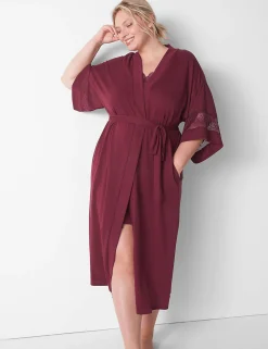 Robes^Lane Bryant Comfy Cotton Midi Robe Maroon Banner