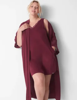 Robes^Lane Bryant Comfy Cotton Midi Robe Maroon Banner