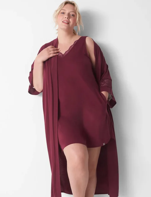 Robes^Lane Bryant Comfy Cotton Midi Robe Maroon Banner