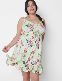 Chemises^Lane Bryant Comfy Cotton Ruffle Chemise Parisian Floral Lime