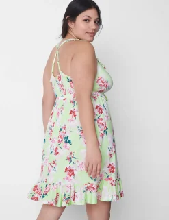 Chemises^Lane Bryant Comfy Cotton Ruffle Chemise Parisian Floral Lime