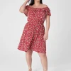 Casual^Lane Bryant Convertible Neckline Double-Ruffle Dress Red Floral