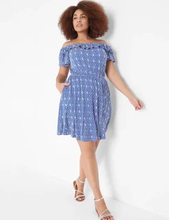 Casual^Lane Bryant Convertible Neckline Double-Ruffle Dress Geo Print