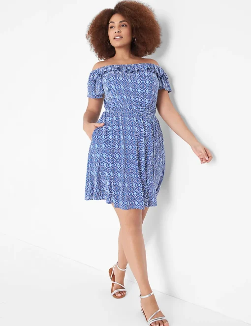 Casual^Lane Bryant Convertible Neckline Double-Ruffle Dress Geo Print