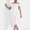 Fit & Flare^Lane Bryant Convertible Neckline Double Ruffle Dress White