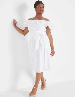 Fit & Flare^Lane Bryant Convertible Neckline Double Ruffle Dress White