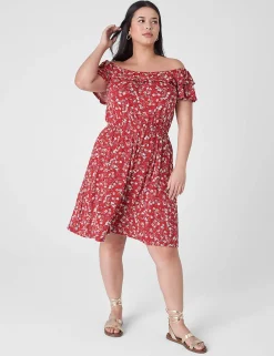 Fit & Flare^Lane Bryant Convertible Neckline Double-Ruffle Dress Red Floral