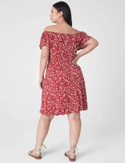 Casual^Lane Bryant Convertible Neckline Double-Ruffle Dress Red Floral