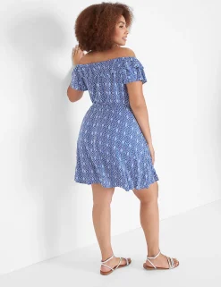 Casual^Lane Bryant Convertible Neckline Double-Ruffle Dress Geo Print