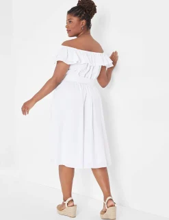 Fit & Flare^Lane Bryant Convertible Neckline Double Ruffle Dress White