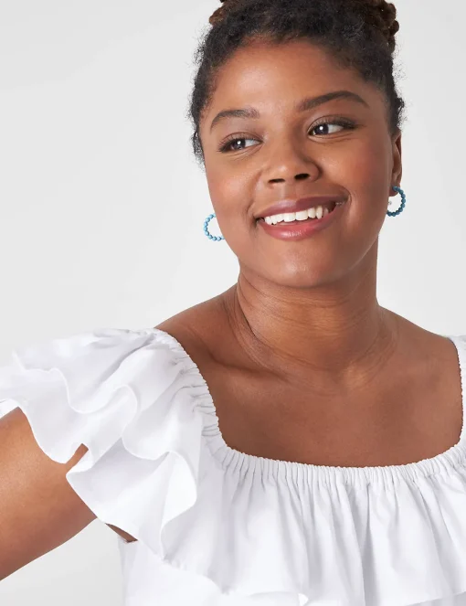 Fit & Flare^Lane Bryant Convertible Neckline Double Ruffle Dress White