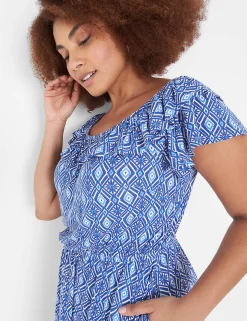 Casual^Lane Bryant Convertible Neckline Double-Ruffle Dress Geo Print