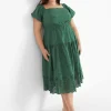Fit & Flare^Lane Bryant Convertible Off-The-Shoulder Tiered Midi Dress Hunter Green