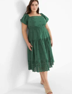 Fit & Flare^Lane Bryant Convertible Off-The-Shoulder Tiered Midi Dress Hunter Green