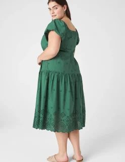 Fit & Flare^Lane Bryant Convertible Off-The-Shoulder Tiered Midi Dress Hunter Green