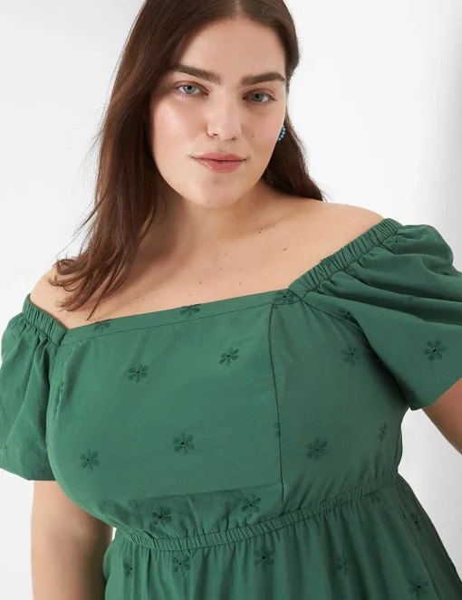 Fit & Flare^Lane Bryant Convertible Off-The-Shoulder Tiered Midi Dress Hunter Green