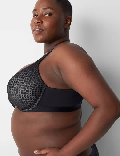 F To K Cups^Lane Bryant Cotton Boost Plunge Bra With Lace Black