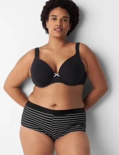 Boyshort Panties^Lane Bryant Cotton Boyshort Panty With Wide Waistband Clean Stripe Black