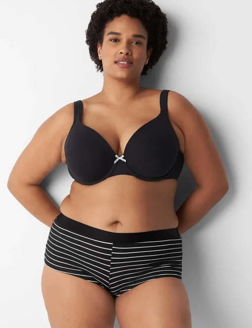Boyshort Panties^Lane Bryant Cotton Boyshort Panty With Wide Waistband Clean Stripe Black
