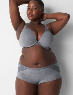 Boyshort Panties^Lane Bryant Cotton Boyshort Panty With Lace Trim Medium Heather Grey