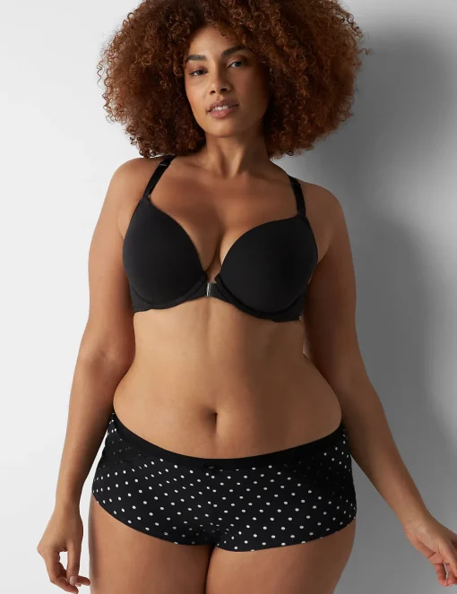 Boyshort Panties^Lane Bryant Cotton Boyshort Panty With Lace Trim Olive Dot