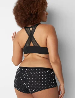 Boyshort Panties^Lane Bryant Cotton Boyshort Panty With Lace Trim Olive Dot