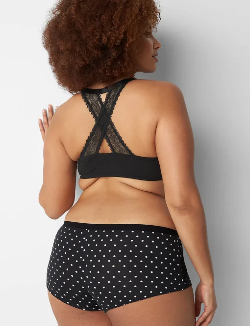 Boyshort Panties^Lane Bryant Cotton Boyshort Panty With Lace Trim Olive Dot