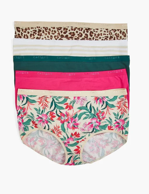 Brief Panties^Lane Bryant Cotton Full Brief Panty - 5 Pack Tropical Blooms Pack