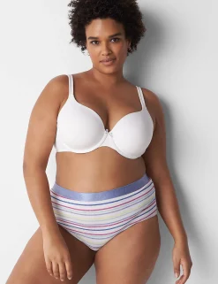 Brief Panties^Lane Bryant Cotton Full Brief Panty With Wide Waistband Stripe White