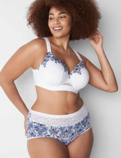 Brief Panties^Lane Bryant Cotton Full Brief Panty With Lace Waist Royal Tapestry White Maritime