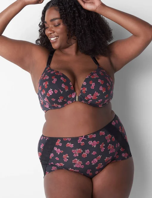 Brief Panties^Lane Bryant Cotton Full Brief Panty With Lace-Trimmed Back Mini Roses
