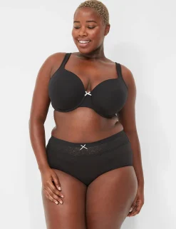 Brief Panties^Lane Bryant Cotton Full Brief Panty With Lace Waist Black