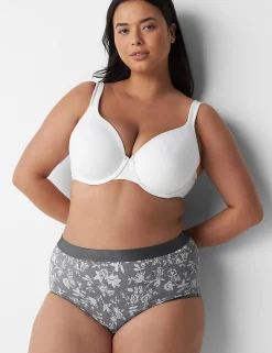 Brief Panties^Lane Bryant Cotton Full Brief Panty With Wide Waistband Garden Floral Grey