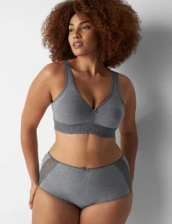 Brief Panties^Lane Bryant Cotton Full Brief Panty With Lace Back Medium Heather Grey