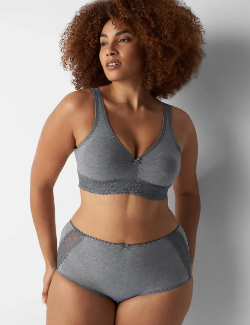Brief Panties^Lane Bryant Cotton Full Brief Panty With Lace Back Medium Heather Grey
